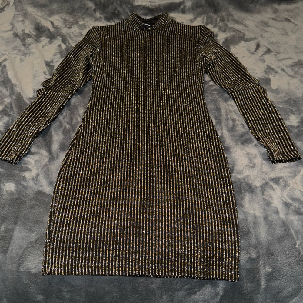Black w/ Gold Glitter Striped Dress